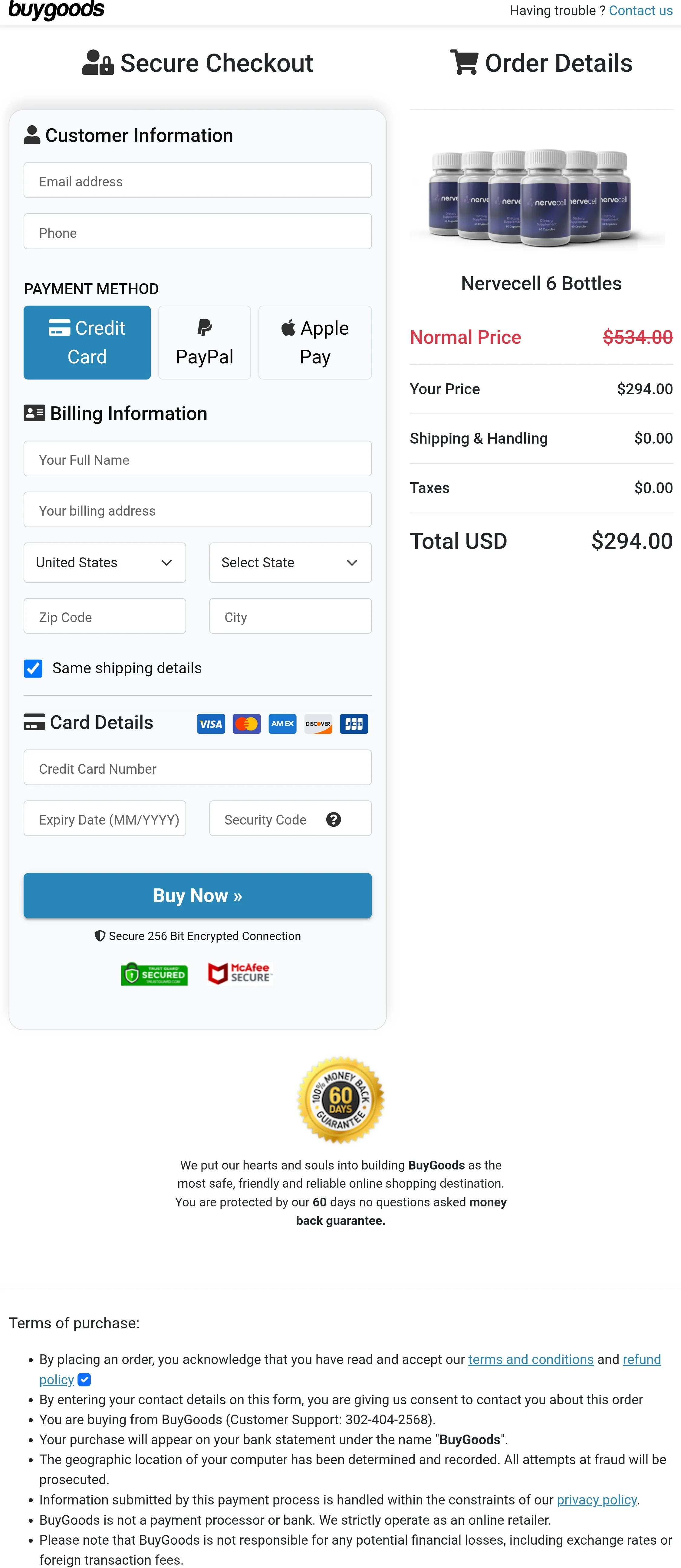 Nervecell order form